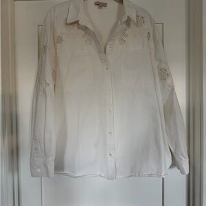 White Embroidered Button-Down Shirt - Lightweight Women's Top